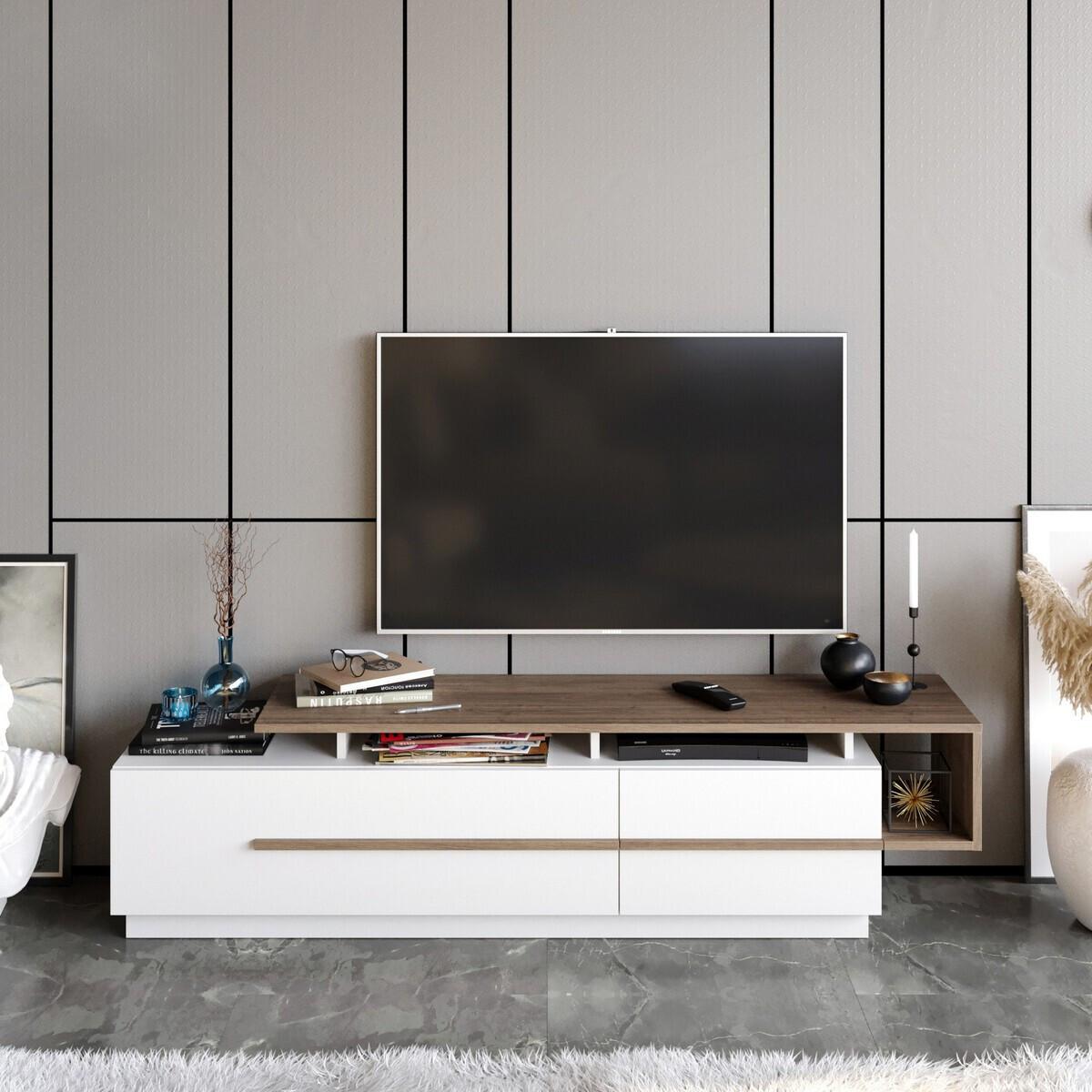 TV-MÖBEL mit 2 Klapptüren 38,9/180/46,4 cm - Weiß, Holzwerkstoff (38.9/46.4/171cm) - Calicosy