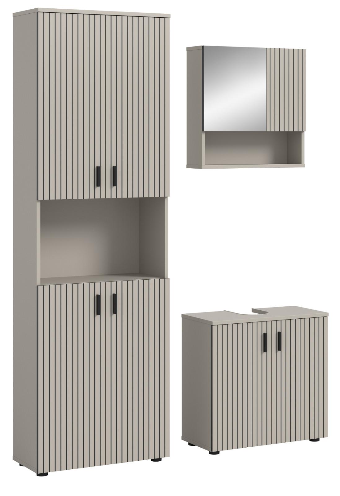 BADMÖBEL-SET Kaschmir 3-teilig 135 cm, Badkombination in modernem Design - Kaschmir/Schwarz, Glas/Holzwerkstoff (135/192/30cm) - Inn.Furn