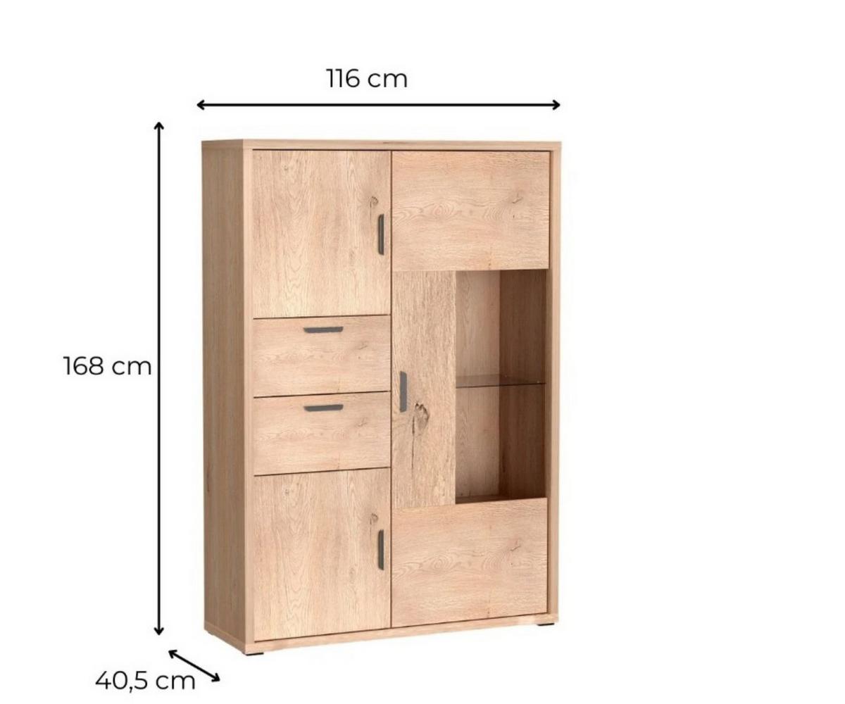 VITRINE BRESSO 168 / 116 cm in Eichefarben - Eichefarben, Holzwerkstoff (116/168/40.5cm) - MASSENO
