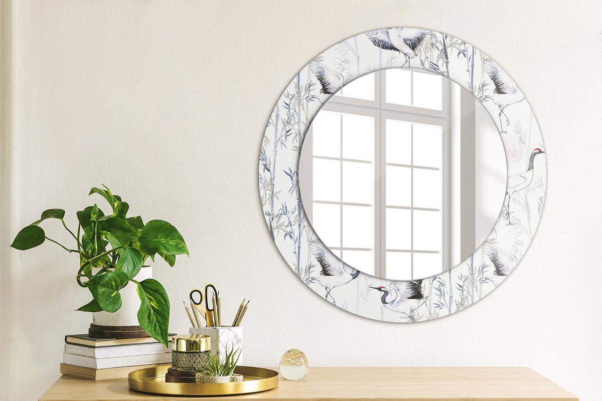 SPIEGEL Rund Ø 50 cm mit Aufdruck - Blau/Weiß, Glas (50/50/0.4cm) - Wallfluent