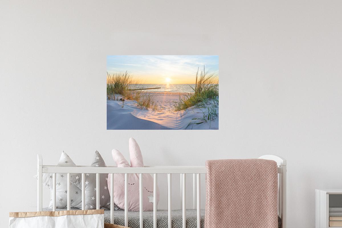 WANDTATTOO Strand - Sonne - Düne - Gras - Sand - Horizont Deko Wohnzimmer 60x40 cm - Hellblau, Kunststoff (60/40/0.1cm) - MuchoWow