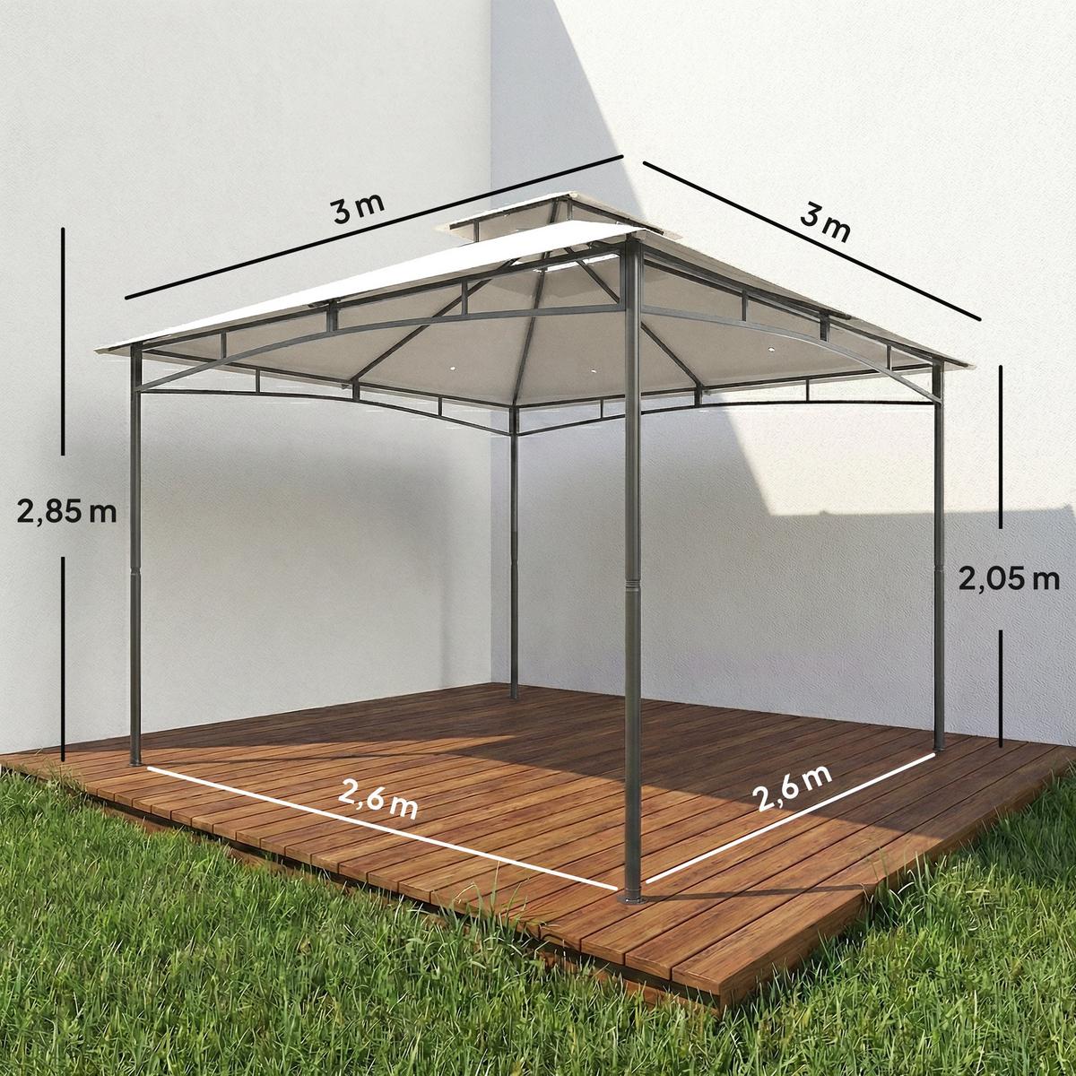 PAVILLON Polyester, Metall Cremeweiß - Dunkelgrau, Textil/Metall (300/285/300cm) - Outsunny