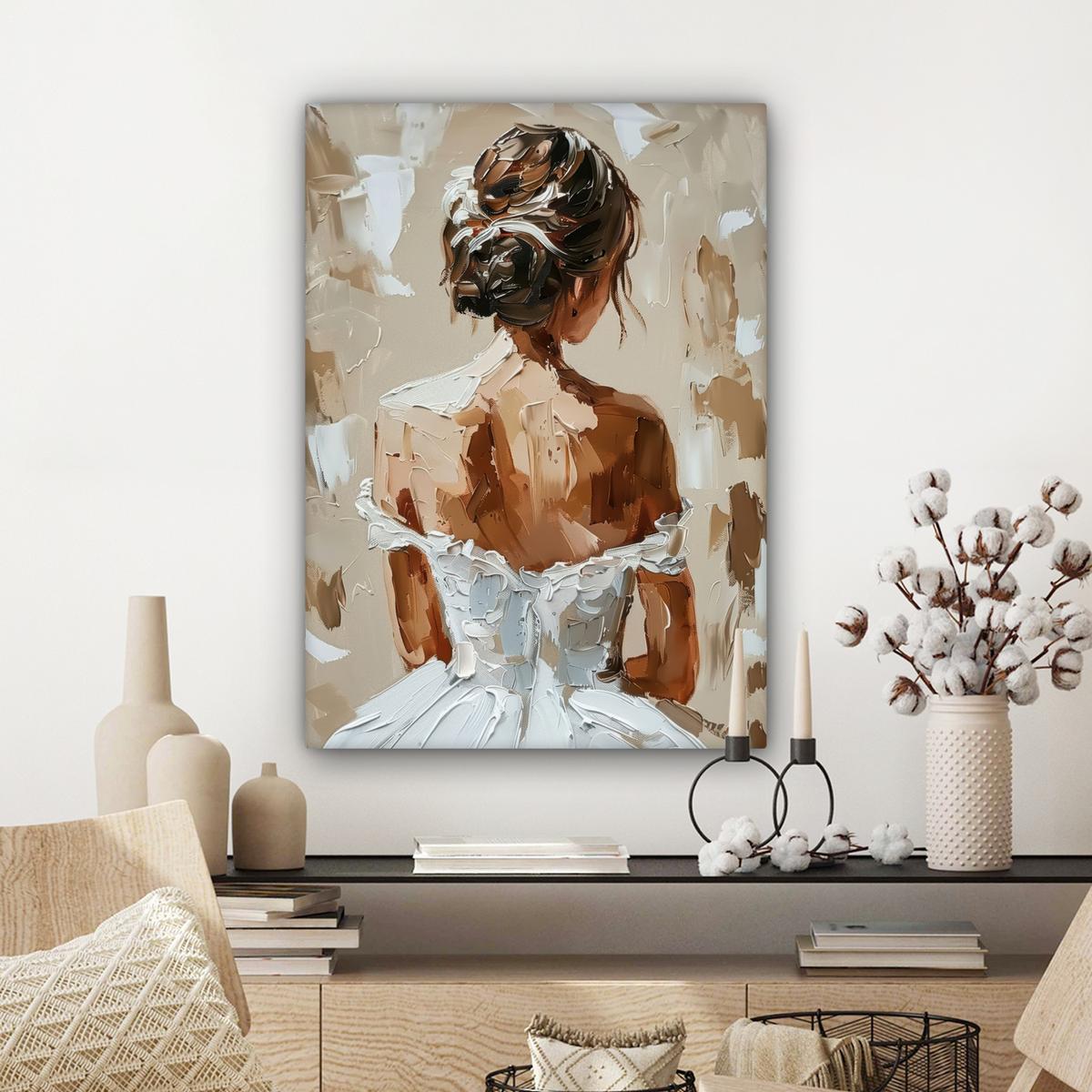 LEINWANDBILD Frau - Farbe - Abstrakt - Beige - Modern Wandbild Wohnzimmer 60x80 cm - Sandfarben, Textil (60/80cm) - MuchoWow