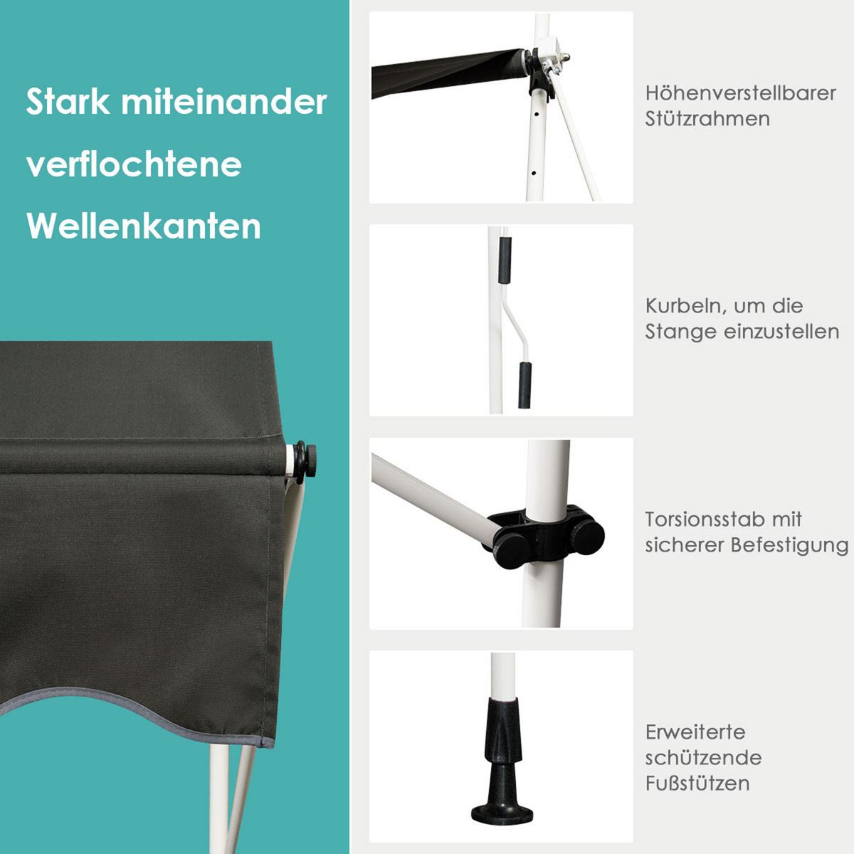 KLEMMMARKISE Grau - Grau, Metall (150/300/125cm) - COSTWAY