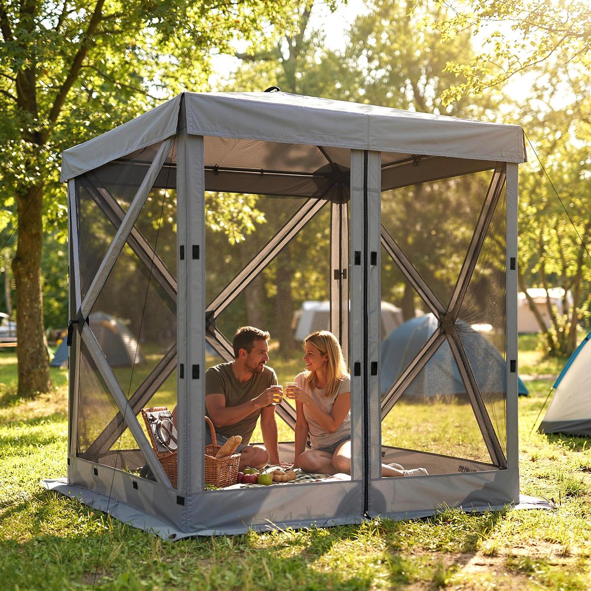 POP-UP-PAVILLON aus Oxfordstoff & Fiberglas Dunkelgrau - Dunkelgrau, Textil (185/205/185cm) - Outsunny