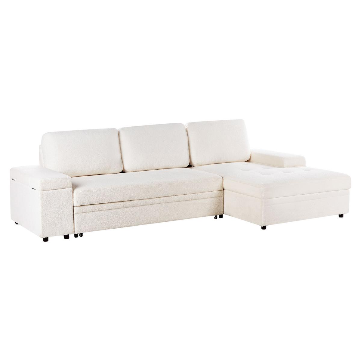 ECKSCHLAFSOFA 3-Sitzer Bouclé Weiß mit Stauraum linksseitig Hrisey - Weiß, Textil (293/161cm) - Beliani