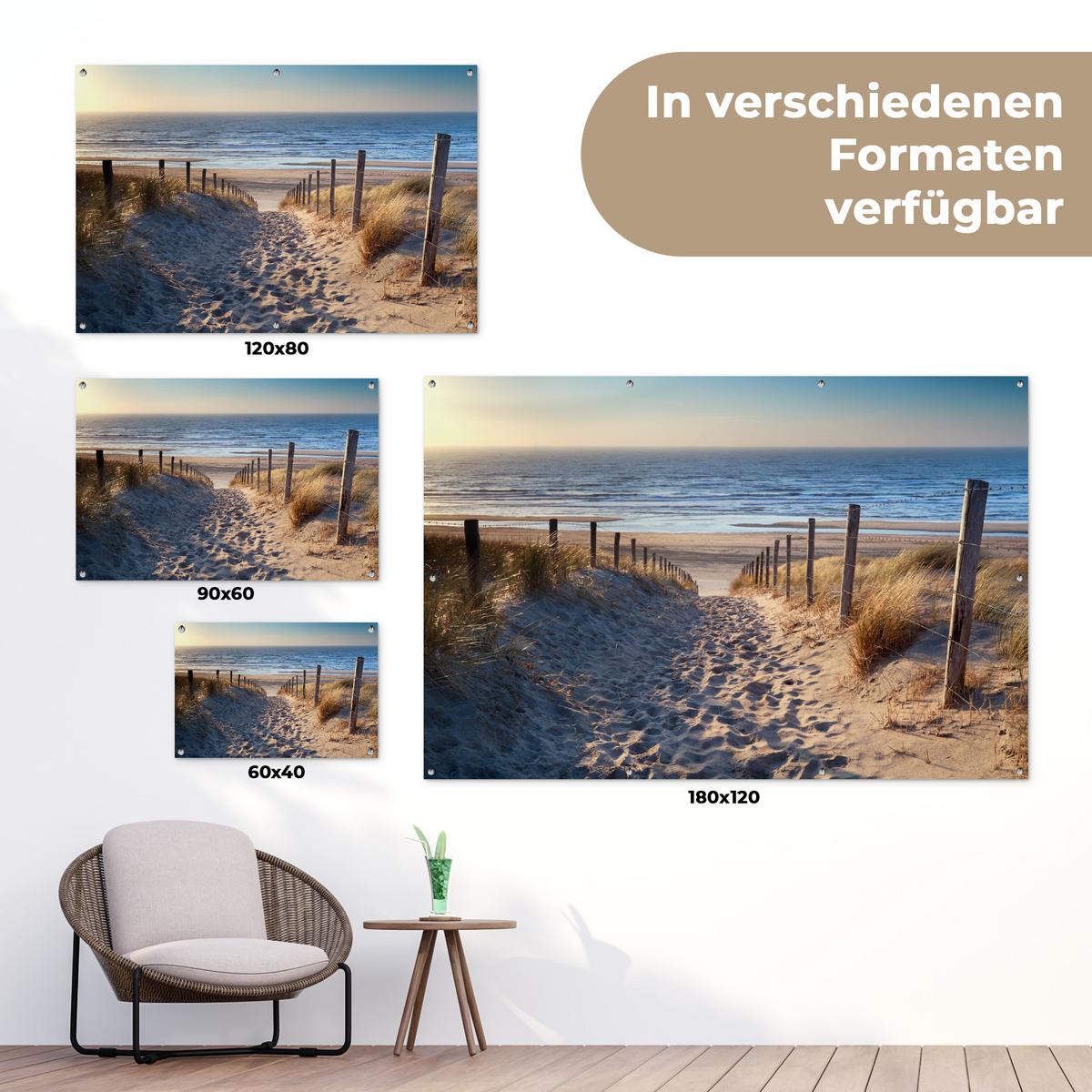 GARTENPOSTER Strand - Meer - Niederlande - Dünen - Sonne Gartendeko 90x60 cm - Sandfarben, Kunststoff (90/60/0.2cm) - OnlyWow