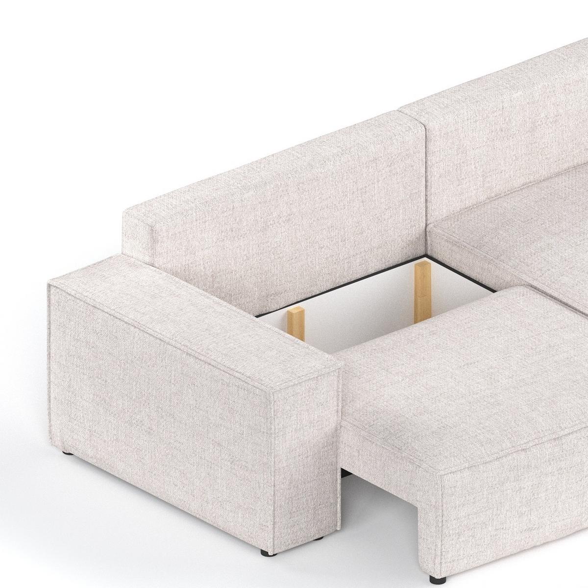 ECKSOFA SENSO mit Schlaffunktion Hellbeige im Neve Stoff - Sandfarben/Schwarz, Holz/Holzwerkstoff (255/148cm) - AltaBeds