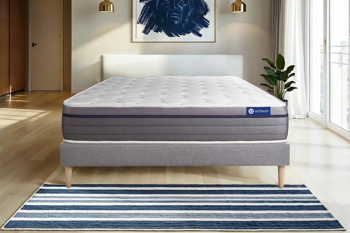 BETT Actiflex zen Taschenfederkern und Memory-Schaum 80 x 200 cm h1 - Kit Bettgestell Grau - Beige/Grau, Karton/Holz (80/200cm) - ACTISOM