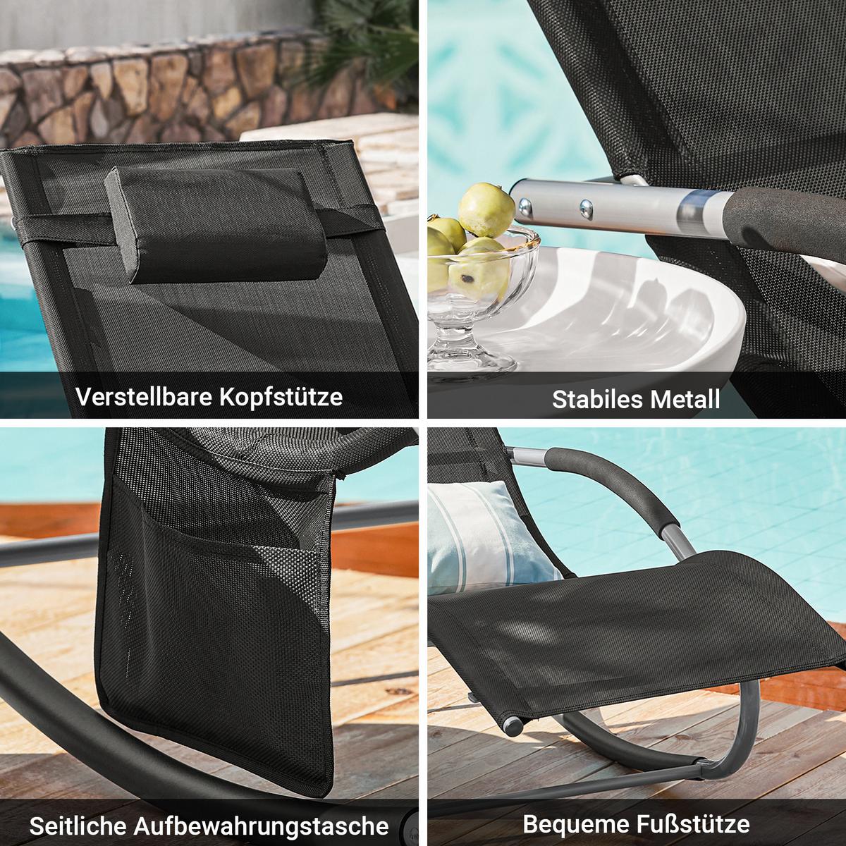 SONNENLIEGE 2 Personen, Gartenliege bis 150kg, Schwarz - Schwarz, Metall (63/87/150cm) - SoBuy