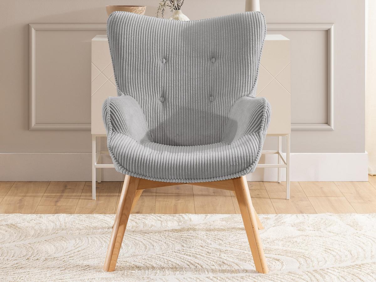 LOUNGESESSEL Lenari Hellgrau Cordstoff mit Füßen in Natur - Hellgrau/Naturfarben, Holz/Textil (71/96/86cm) - S-Style Möbel