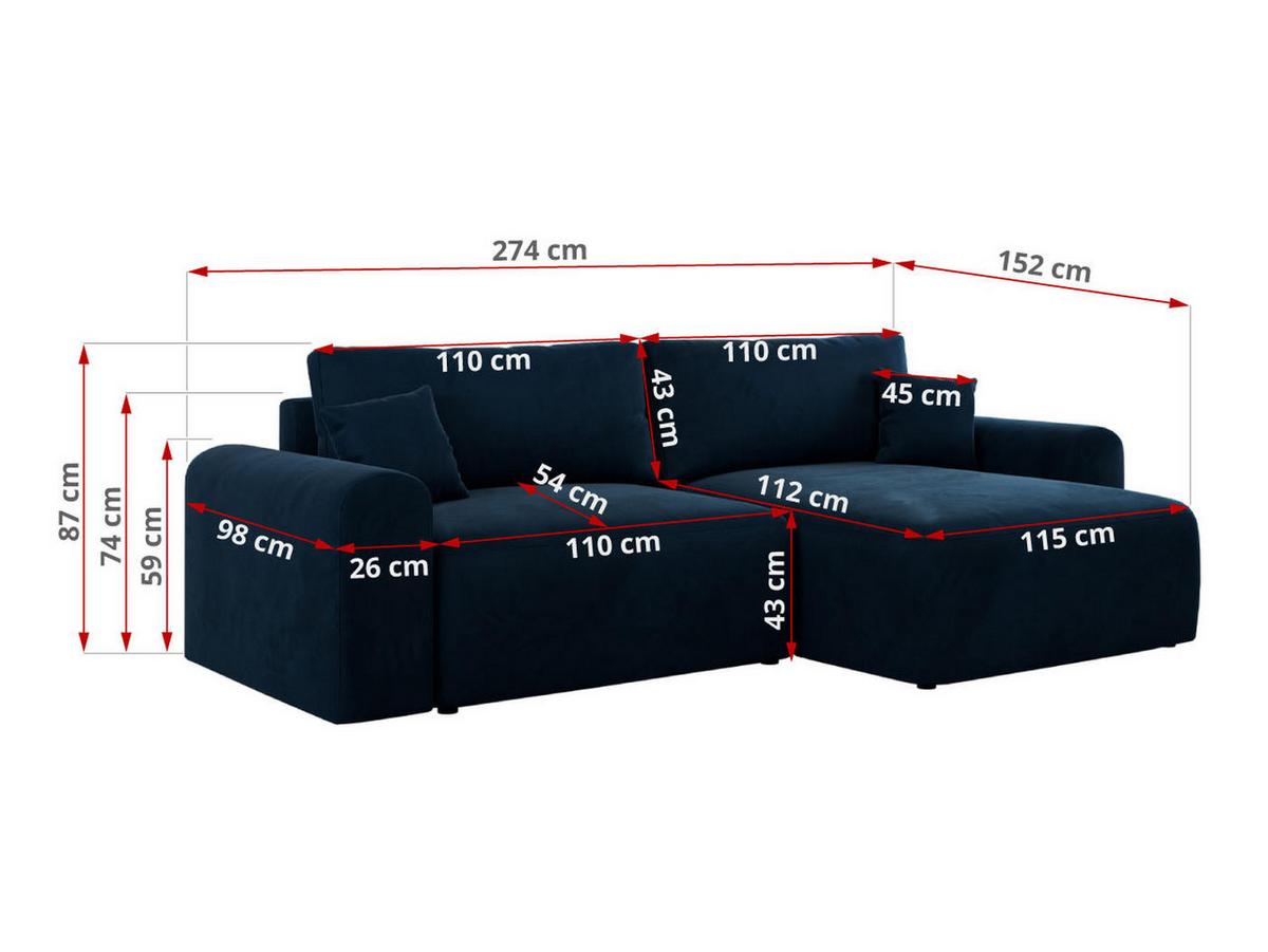 ECKSOFA NELSON Dunkelblau Velvet - Schwarz/Dunkelblau, Kunststoff/Textil (274/152cm) - MKS