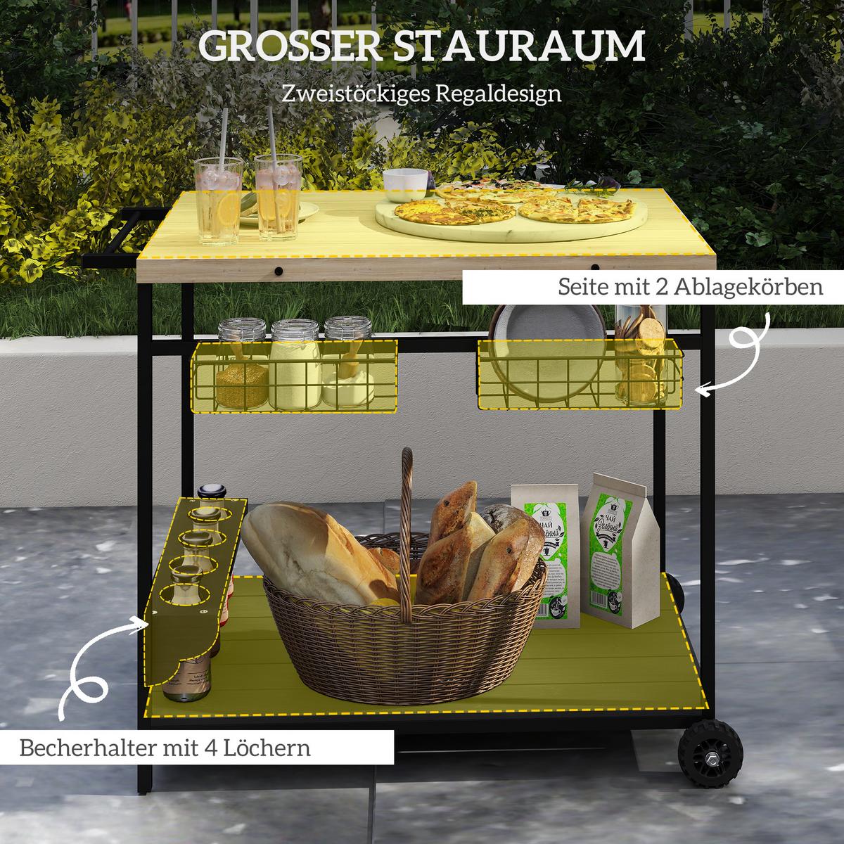 GARTENROLLWAGEN mit 2 Ebenen, mit Aufbewahrungskorb, mit Griff, Tanne, Natur - Fichtefarben, Holz (65/81/97.5cm) - Outsunny