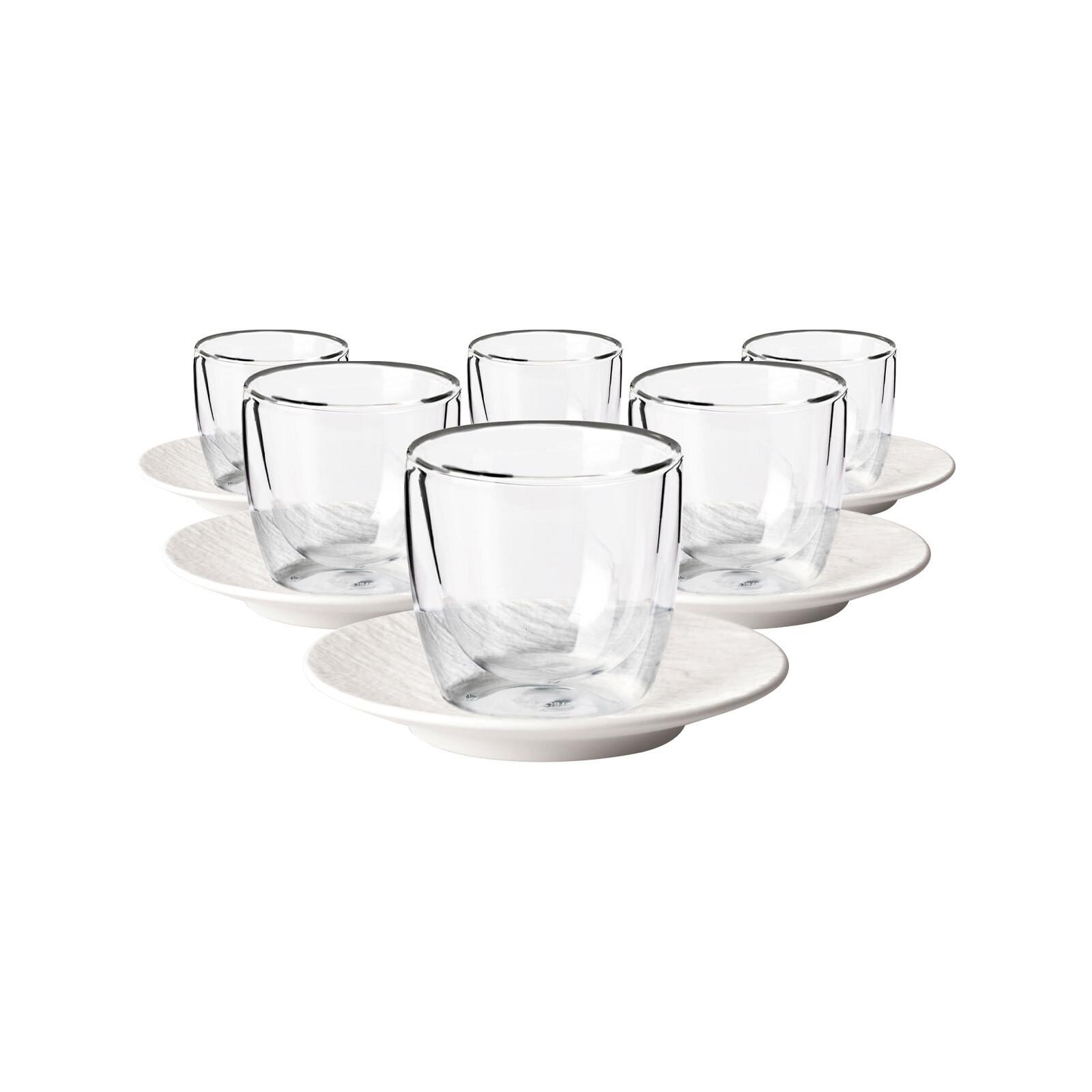 ESPRESSOGLÄSER MIT UNTERTASSEN Manufacture Rock weiß 60 ml 6er Set - Weiß, Glas/Keramik (0.06L) - Villeroy & Boch