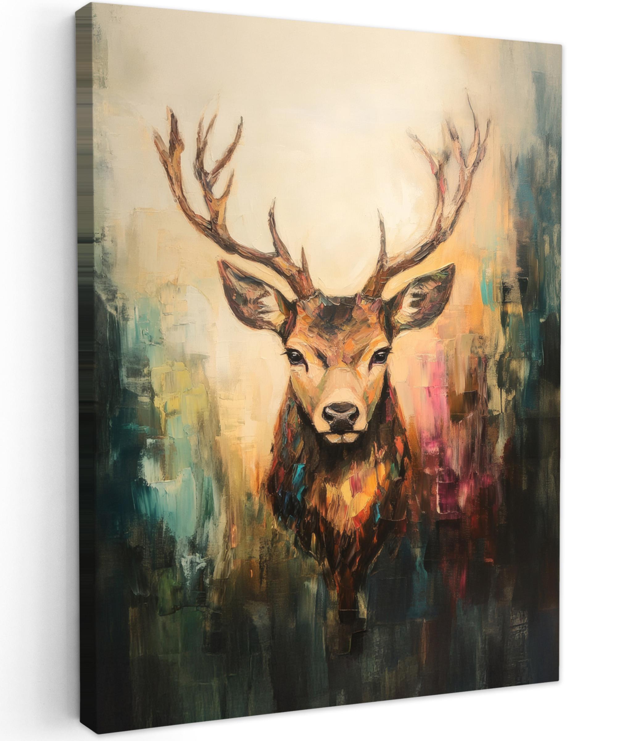 LEINWANDBILD Hirsch - Gemalt - Geweih - Braun Room Decor 30x40 cm - Haselnussfarben, Textil (30/40cm) - MuchoWow