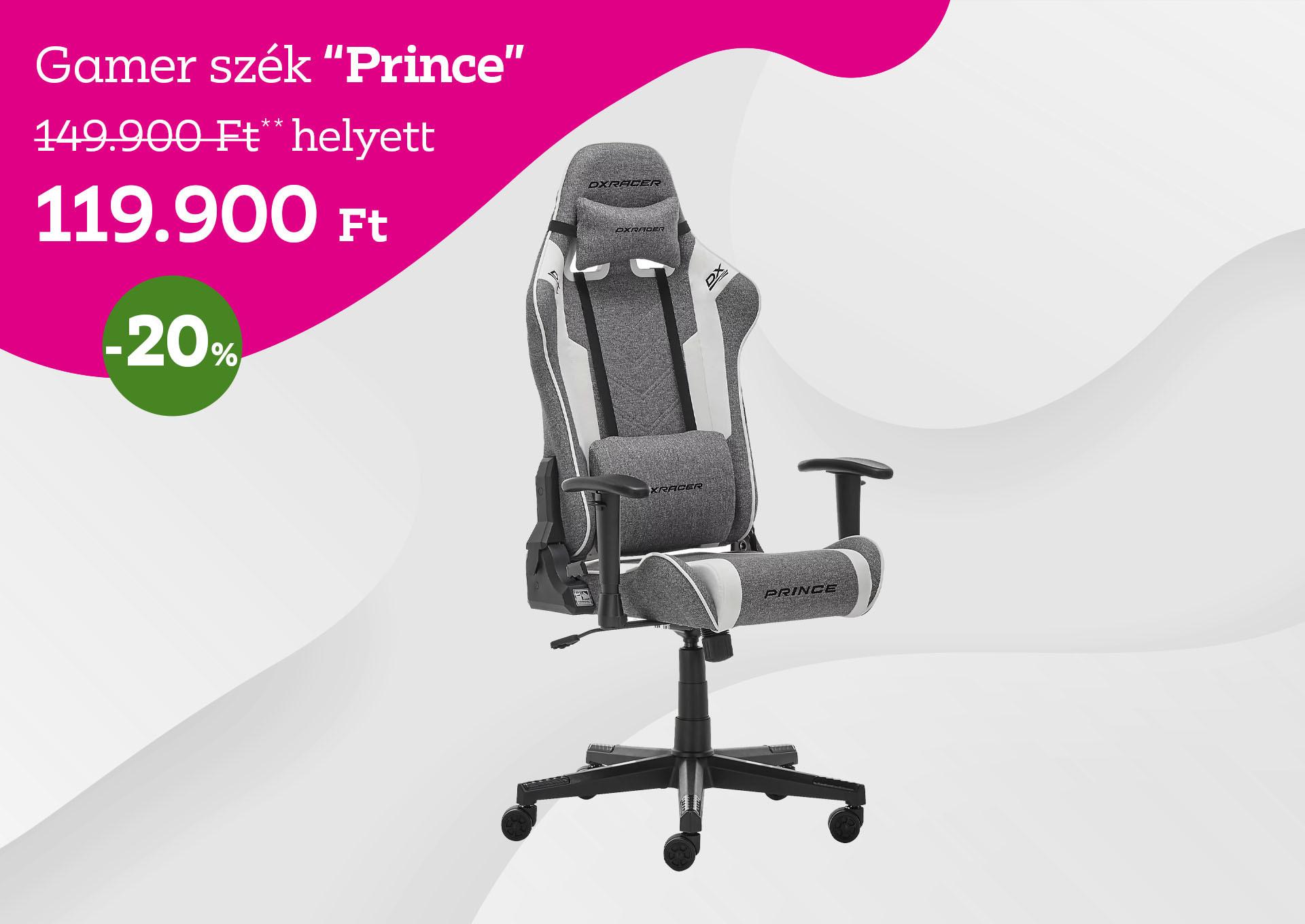 Gamer szék  PRINCE 149900 Forint helyett 119900 Forint, kedvezmény mértéke 20%