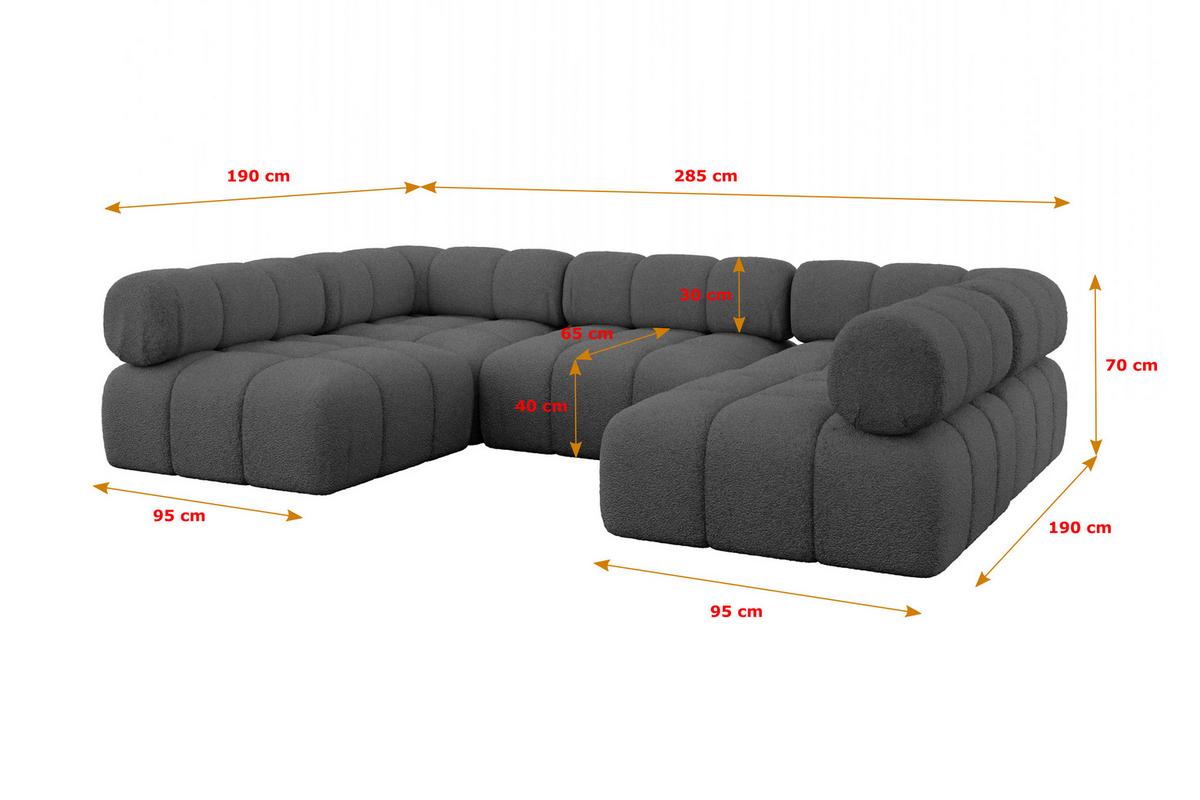 WOHNLANDSCHAFT modulares Sofa Garvo-U1 - 285x190x70 cm Grau Bouclé - Grau, Holzwerkstoff/Textil (285/70/190cm) - ALTDECOR