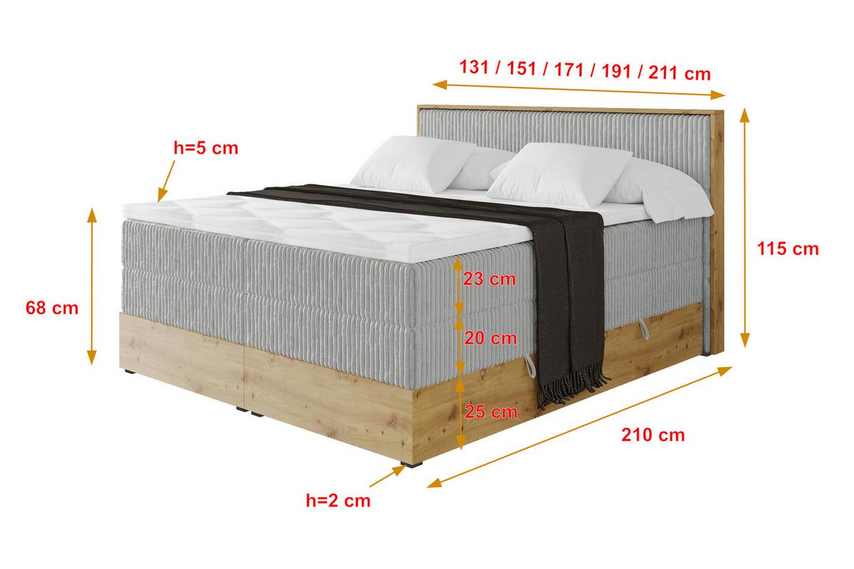 BOXSPRINGBETT LOLLI9 -KING 120x200 - H3/H4 Grau - Grau, Holzwerkstoff (120/200cm) - ALTDECOR