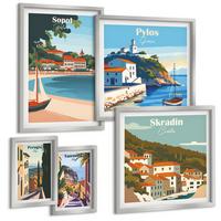 BILDER SET 5er Set - 50x50 cm & 20x30 cm & 40x60 cm Silberner Rahmen - Retro-Landschaften im malerischen Stil - Silberfarben, Kunststoff (40/60cm) - TULUP
