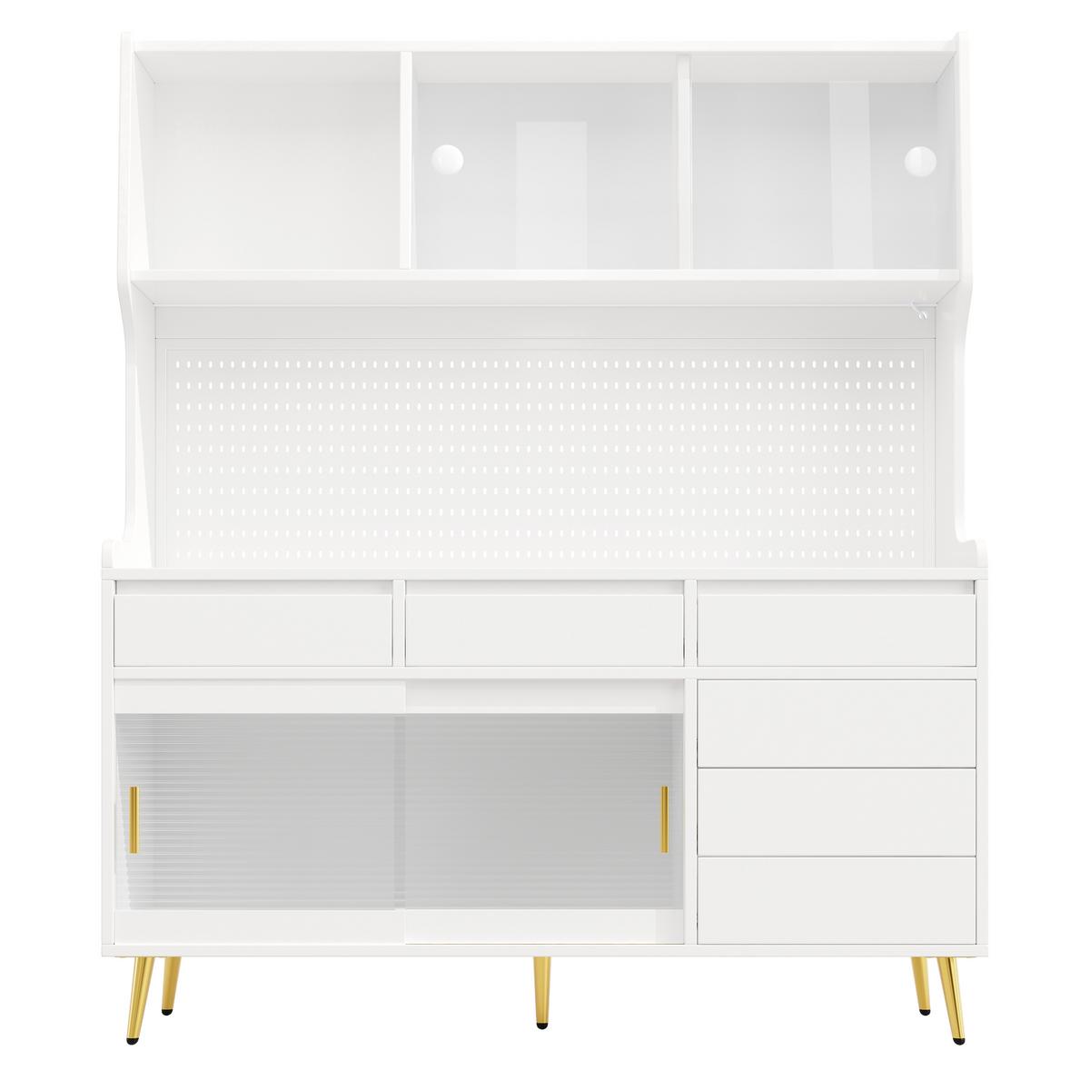 KÜCHENSCHRANK 171 cm mit Smart-LED, Glasfront & Lochwand - Weiß, Holzwerkstoff (145/171/39cm) - Urban Meuble