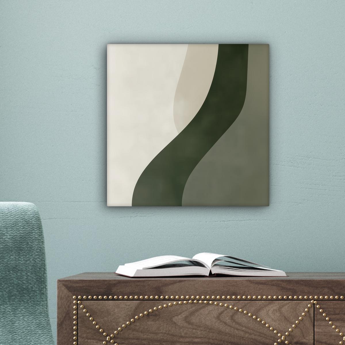 LEINWANDBILD Japandi - Grün - Abstrakt - Modern Deko Wohnzimmer 20x20 cm - Salbeigrün, Textil (20/20cm) - MuchoWow