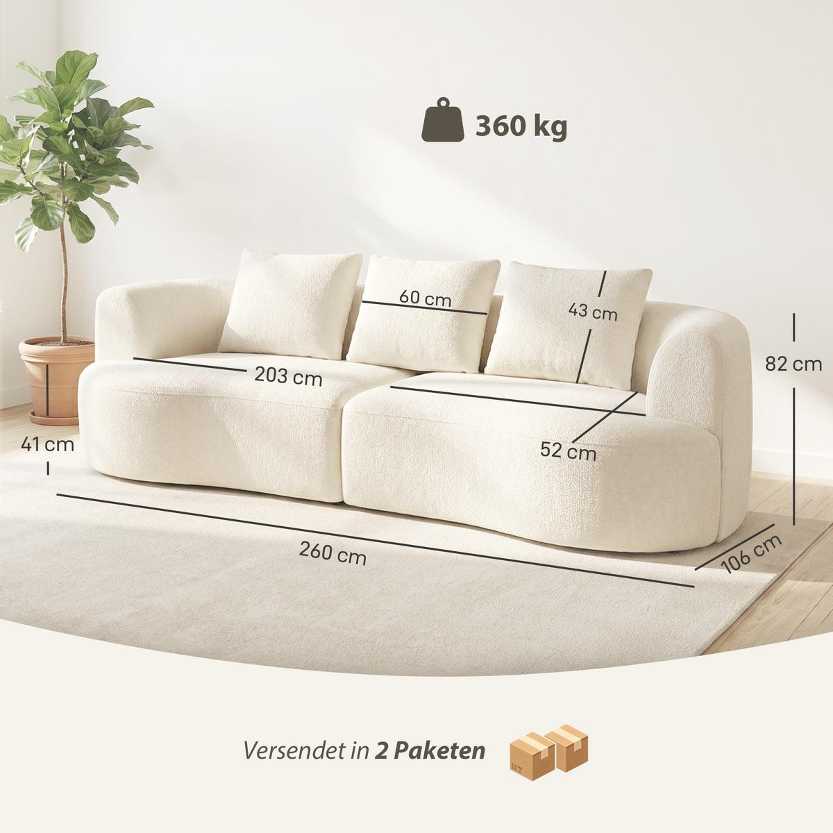 3-SITZER-SOFA Polyester Cremeweiß - Creme, Textil (106/82/260cm) - HOMCOM