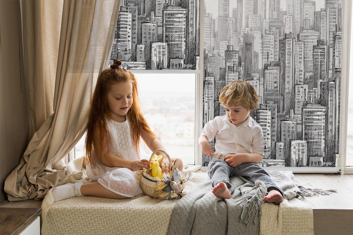 INNENROLLO - Fensterrollo - Rollo - 120x140 cm - Stadt - Schwarz, Kunststoff (120/140/0.5cm) - TULUP