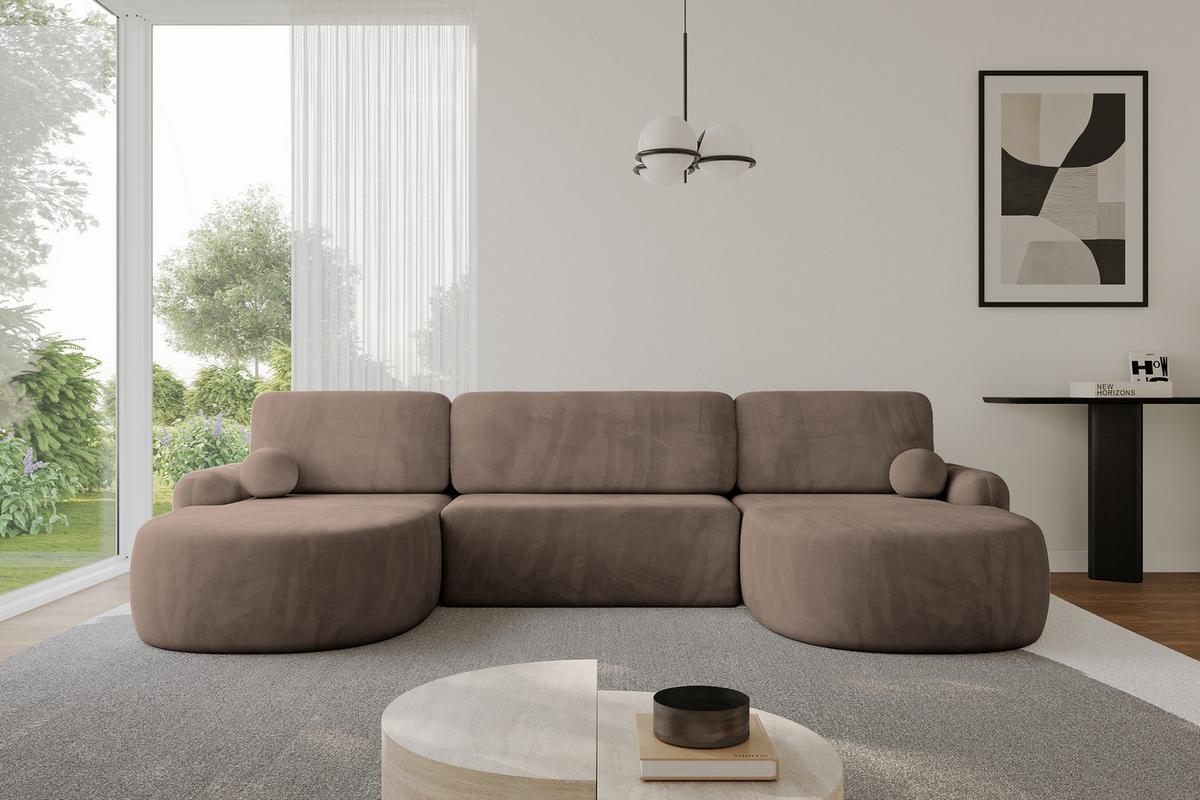 WOHNLANDSCHAFT mit Schlaffunktion und Bettkasten LIRA-U - 335x172x89 Braun - Braun, Holzwerkstoff/Textil (335/89/172cm) - ALTDECOR