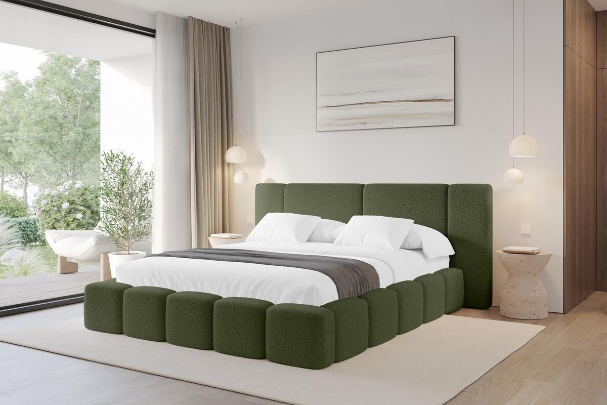 POLSTERBETT mit Bettkasten und Lattenrost, Bett mit Matratze H3/H4 - NILO 200x200 Grün - Olivgrün, Holzwerkstoff/Textil (200/200cm) - ALTDECOR