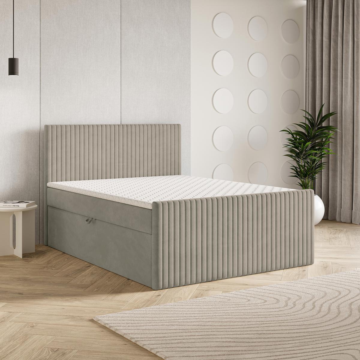 BOXBETT TERVAN 160x200 cm mit Matratze und Topper - Beige - Beige, Holz (160/200cm) - MASSENO