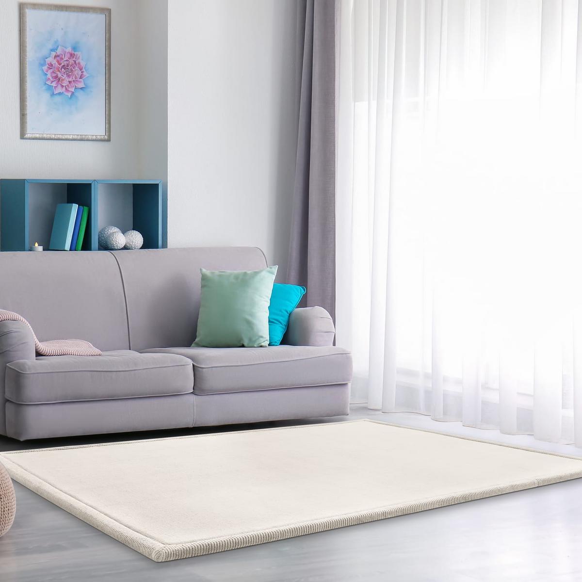 KURZFLORTEPPICH Waschbar, einfarbig, aus Polyester, Creme, 160 x 220 cm - Creme, Textil (160/220cm) - KADIMA DESIGN