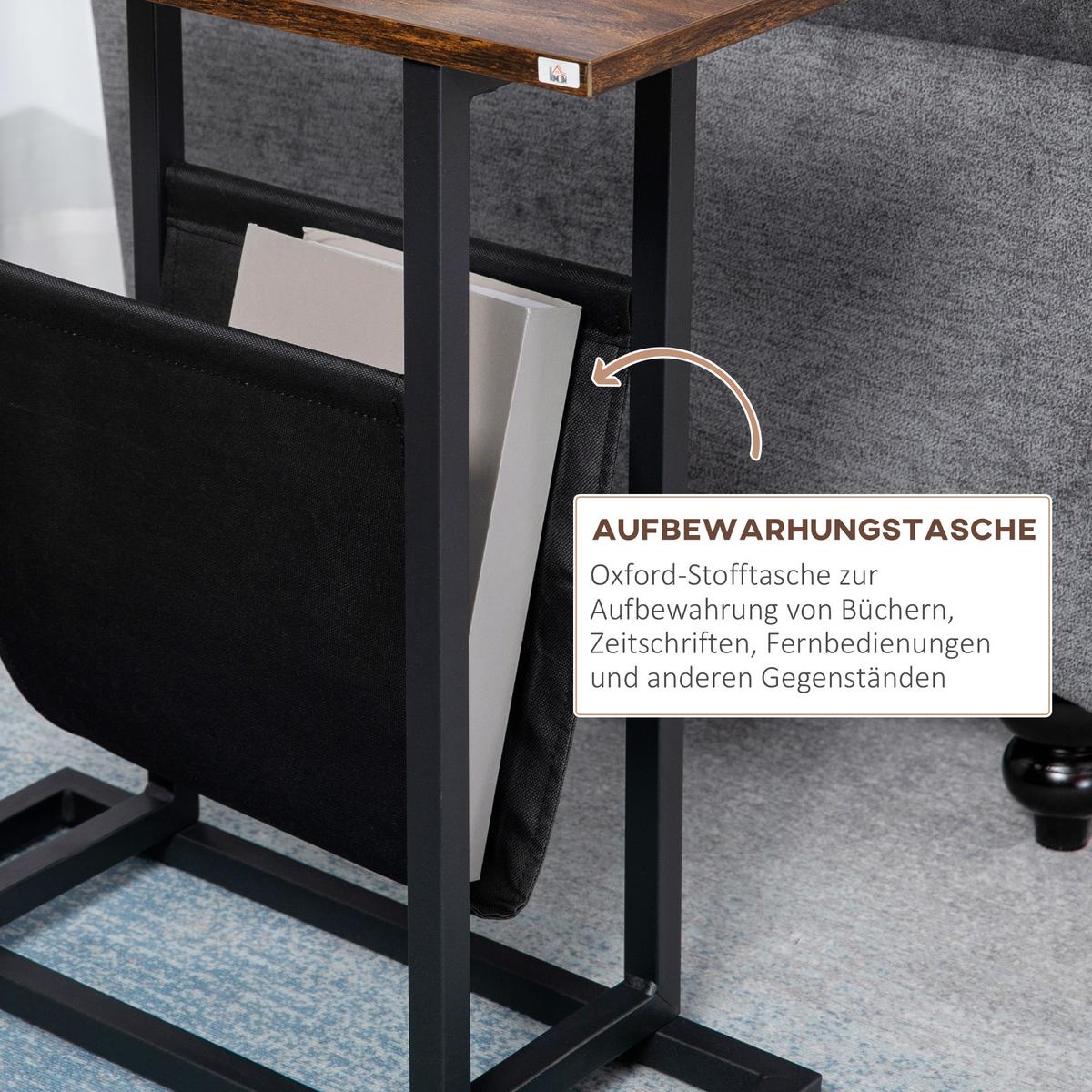BEISTELLTISCH mit Stofftasche, Couchtisch, Sofatisch, Nachttisch, Dunkelbraun - Dunkelbraun, Kunststoff (49/19/55cm) - HOMCOM