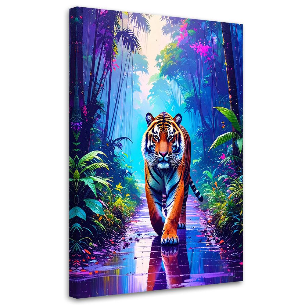 LEINWANDBILD Tiger auf der Straße Dschungel 60x90cm - Multicolor, Textil (60/90cm) - Feeby