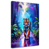 LEINWANDBILD Tiger auf der Straße Dschungel 60x90cm - Multicolor, Textil (60/90cm) - Feeby