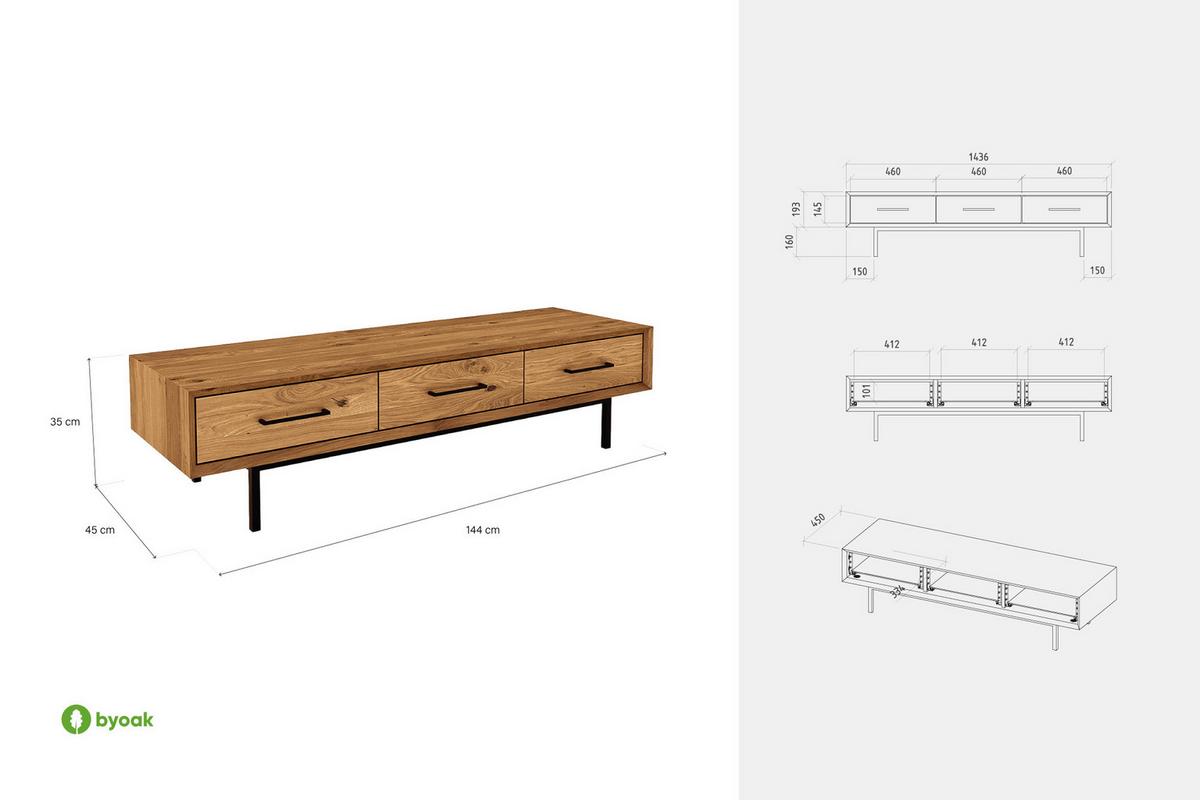 KOMMODE NIEDRIG LEON Wildeiche - Wildeiche, Holz (144/35/45cm) - byoak