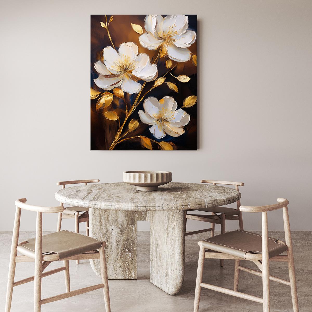 WANDBILD blumen weiße pfingstrosen gold glamour - Weiß, Textil (40/60cm) - Feeby