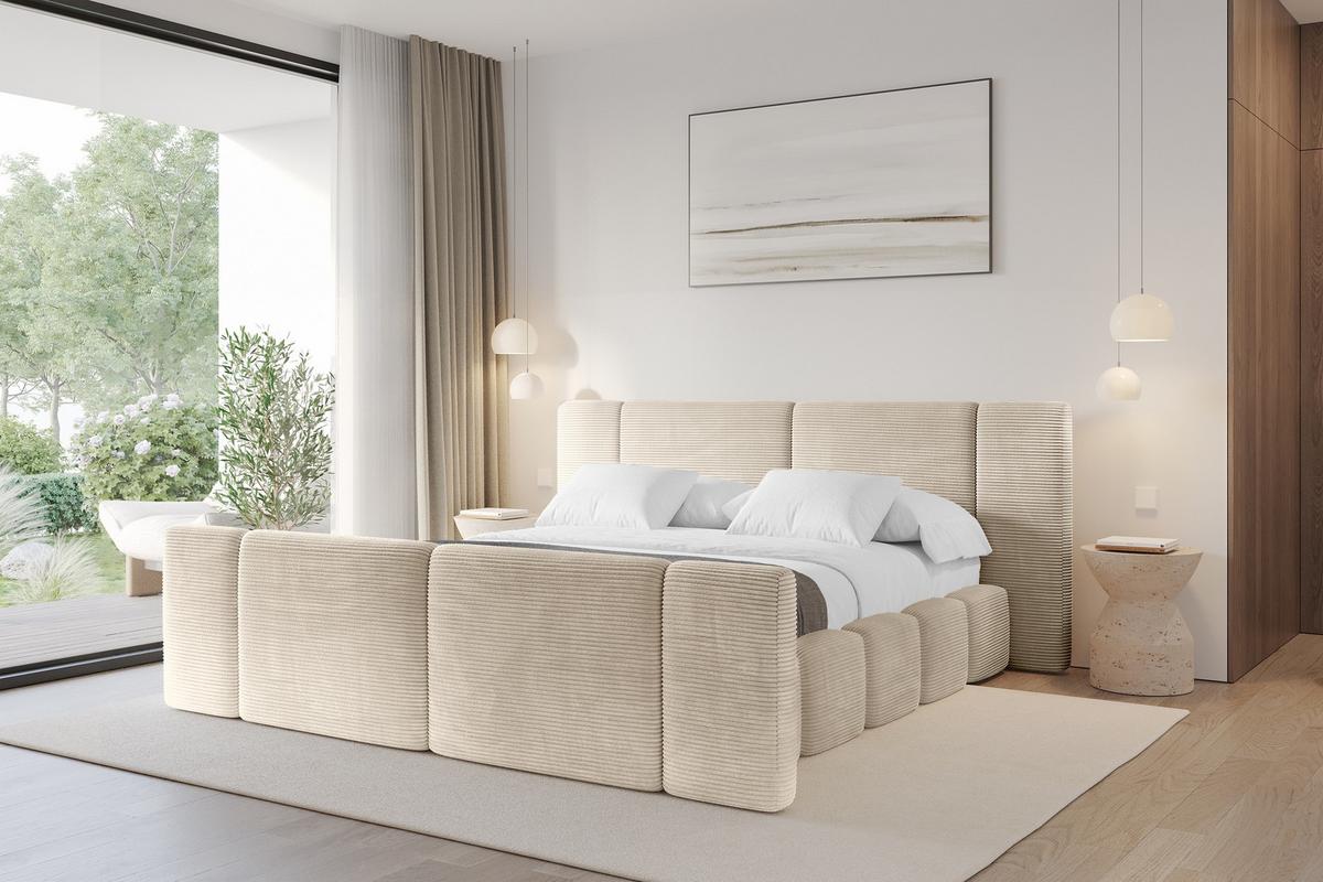 POLSTERBETT mit Bettkasten, Fußteil und Lattenrost, Bett mit Matratze H3/H4 - NILO-Z 140x200 Beige - Creme, Holzwerkstoff/Textil (140/200cm) - ALTDECOR