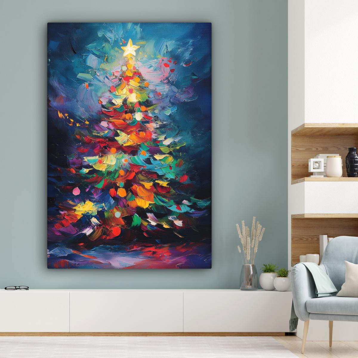 LEINWANDBILD Weihnachtsbaum - Weihnachten - Abstrakt - Farbenfroh Deko Groß 90x140 cm - Multicolor, Textil (90/140cm) - MuchoWow