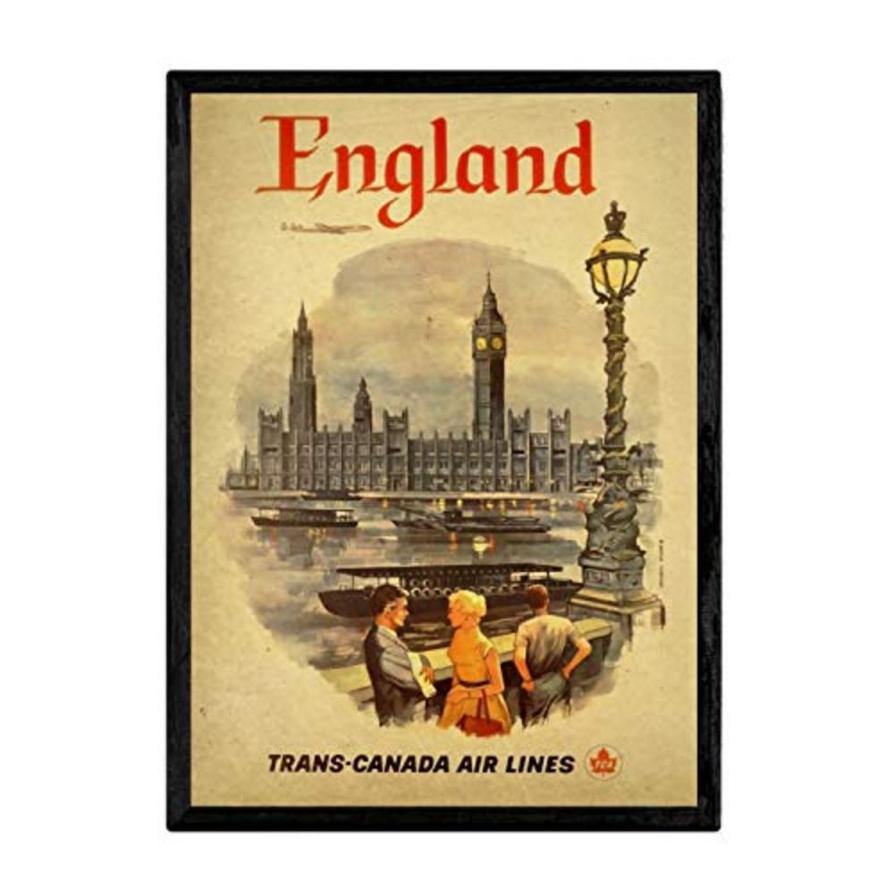 POSTER England Vintage A3 Schwarzer Rahmen - Schwarz, Papier (29.7/5/42cm) - Nacnic