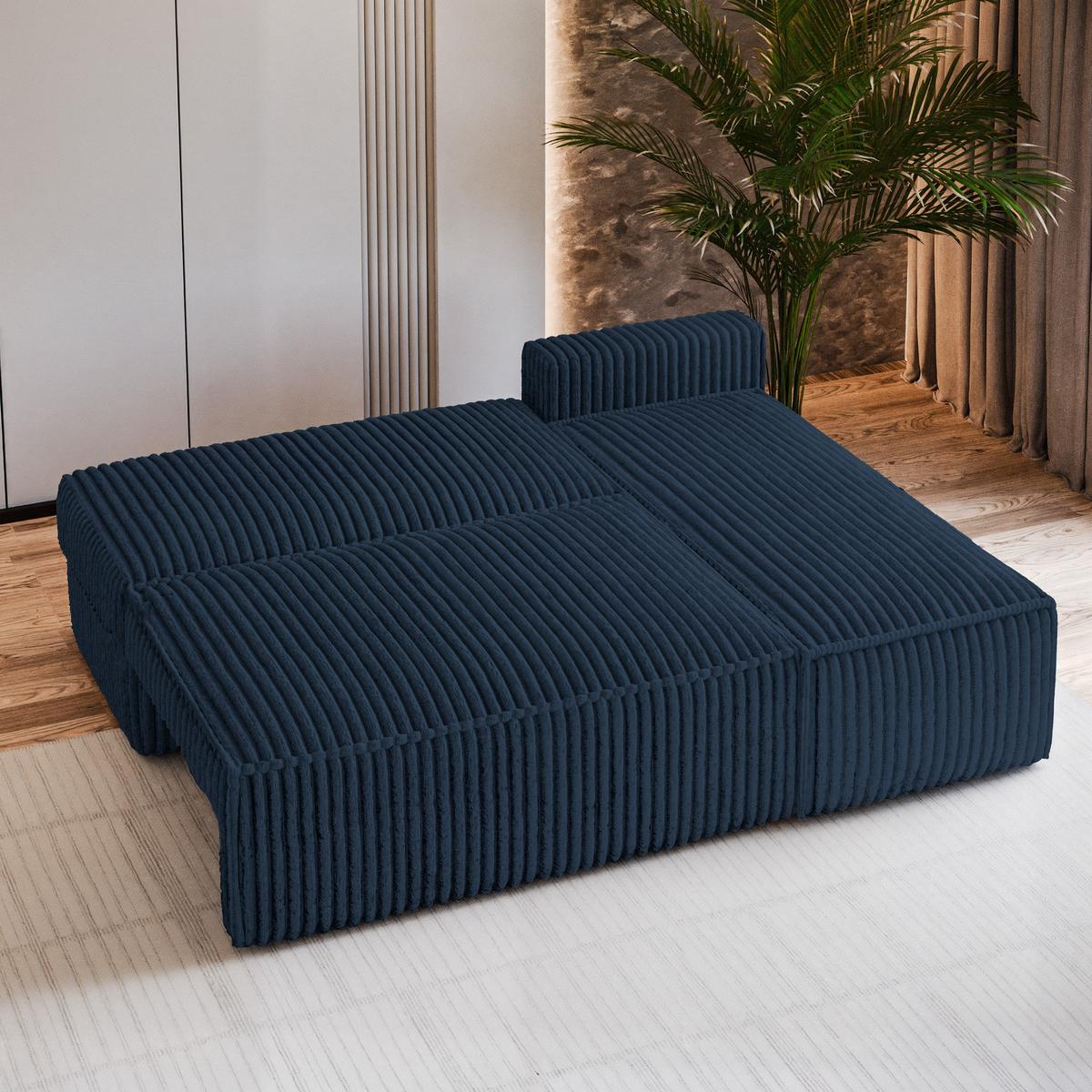 ECKSOFA BRISO T Blau Kordstoff mit Schlaffunktion - Blau/Grau, Holz/Kunststoff (200/140cm) - MASSENO