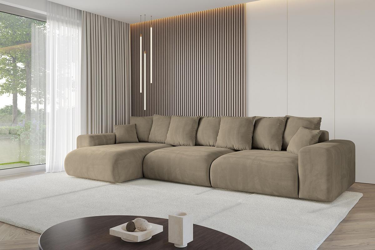 ECKSOFA Ottomane links ESKAR-L2 364x176x72 Braun Velours - Schwarz/Braun, Holzwerkstoff/Kunststoff (364/176cm) - ALTDECOR