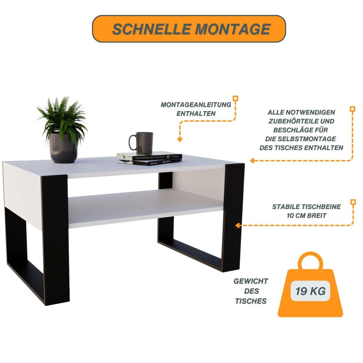 COUCHTISCH Karo92 92/45/53,6 - Schwarz/Weiß, Holzwerkstoff (54/92/45cm) - RAUMHIRSCH FURNITURE