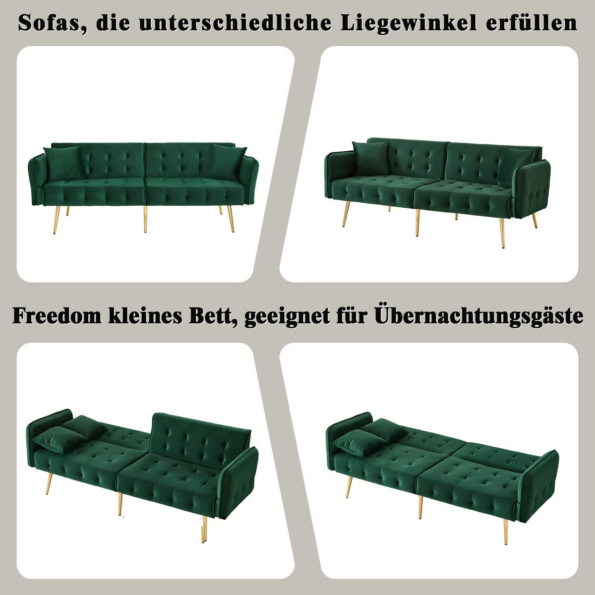 SCHLAFSOFA 2-in-1 Funktion Velours - Grün, Kunststoff (178/70/82cm) - Urban Meuble