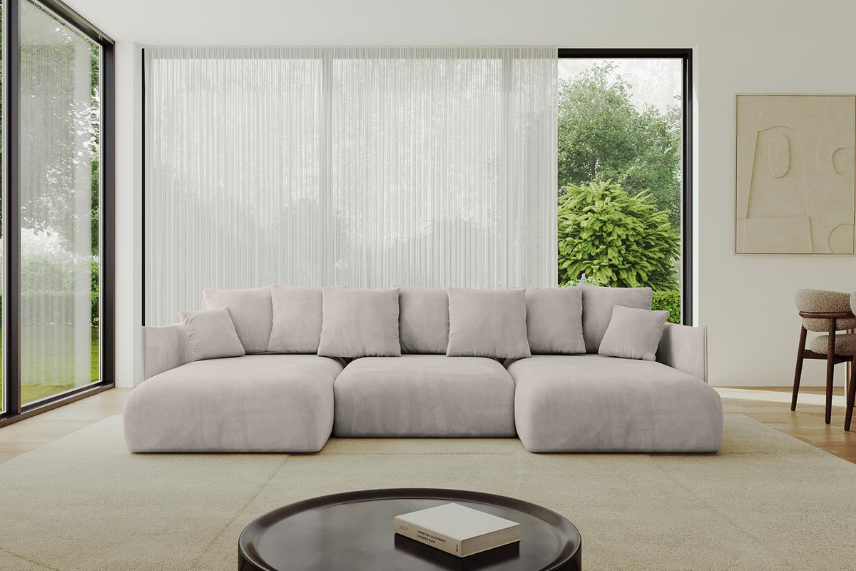 WOHNLANDSCHAFT mit Schlaffunktion und Bettkasten ONESK-U 317x177x72 Hellbraun Velours - Hellbraun, Holzwerkstoff/Kunststoff (317/72/177cm) - ALTDECOR