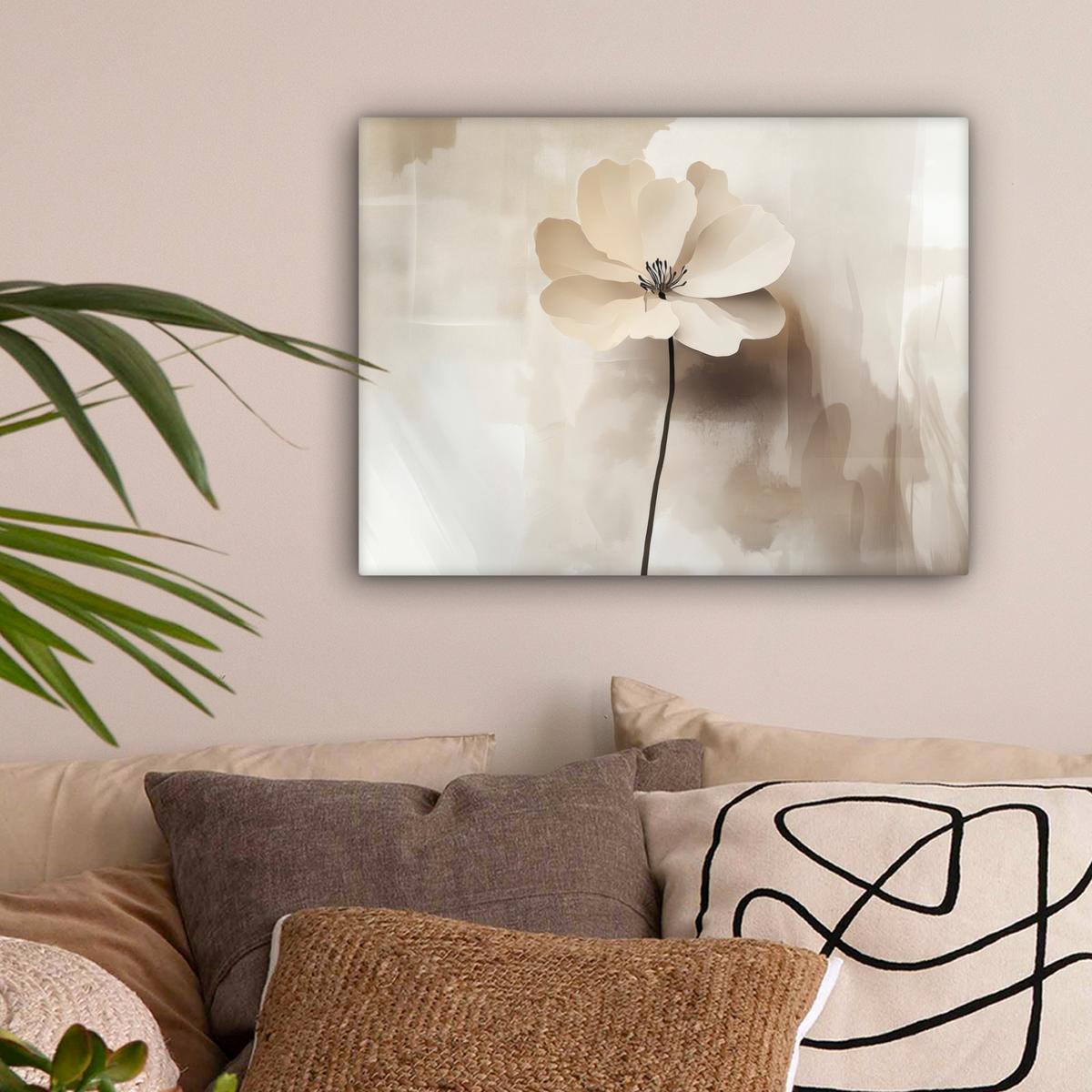 LEINWANDBILD Blume - Beige - Farbe - Schatten Wandbild 40x30 cm - Creme, Textil (40/30cm) - MuchoWow