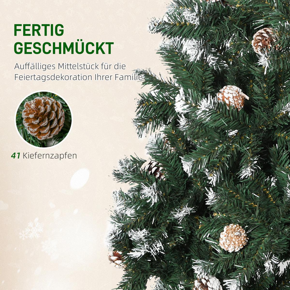 KÜNSTLICHER-WEIHNACHTSBAUM, 150 cm Christbaum mit Kunstschnee, Indoor - Grün, Kunststoff (150cm) - HOMCOM