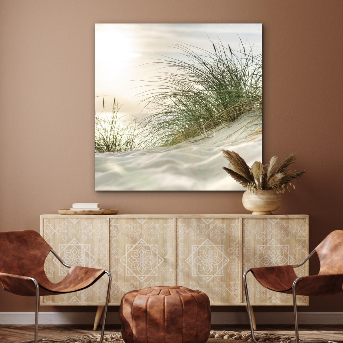 METALLBILD Dünen mit Strandhafer in der Sonne des Nationalparks Schleswig-Holsteinisches Wattenmeer 90x90 cm - Creme, Metall (90/90cm) - MuchoWow