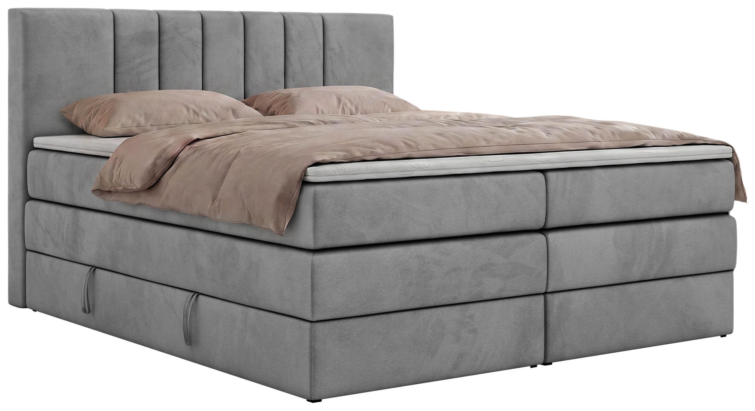 BOXSPRINGBETT INERO KING 200/200 - Hellgrau Velvet - Topper Visco - H4 - Hellgrau/Schwarz, Kunststoff/Textil (200/200cm) - MKS