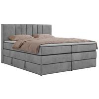 BOXSPRINGBETT INERO KING 140/200 - Hellgrau Velvet - Topper T25 - H3 - Hellgrau/Schwarz, Kunststoff/Textil (140/200cm) - MKS