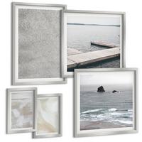 BILDER SET 5er Set - 50x50 cm & 20x30 cm & 40x60 cm Silberner Rahmen - Abstraktes Design, moderne Texturen - Silberfarben, Kunststoff (40/60cm) - TULUP